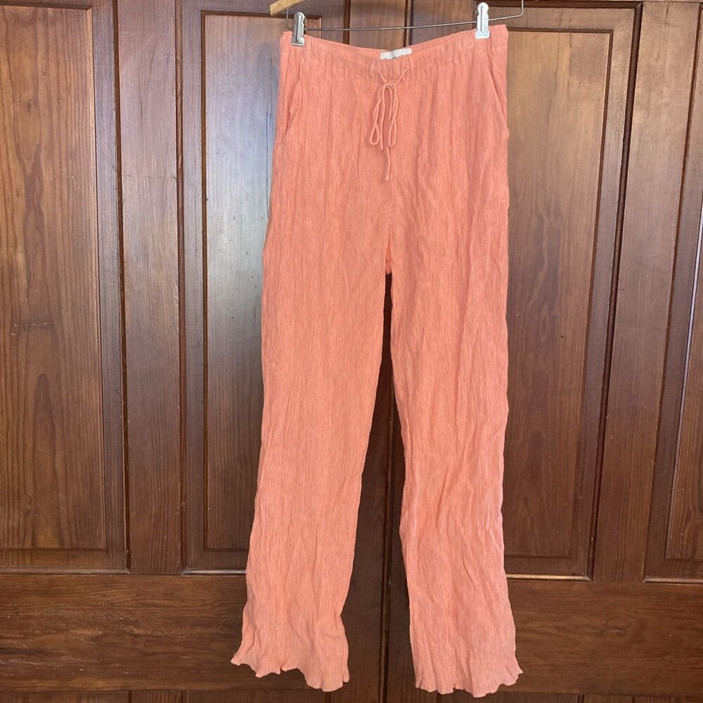 Abercrombie & Fitch Womens Size S Crinkle Lined Coral Drawstring Pull On Pants